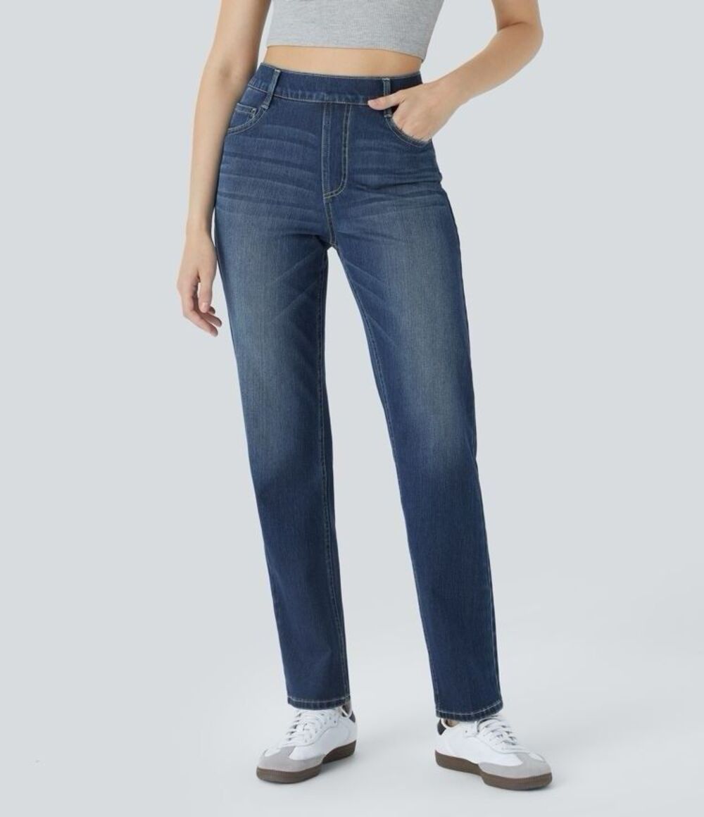 Halara Flex High Waisted Straight Leg Washed Casual Jeans Sz Large Stretch
